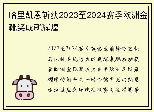 哈里凯恩斩获2023至2024赛季欧洲金靴奖成就辉煌